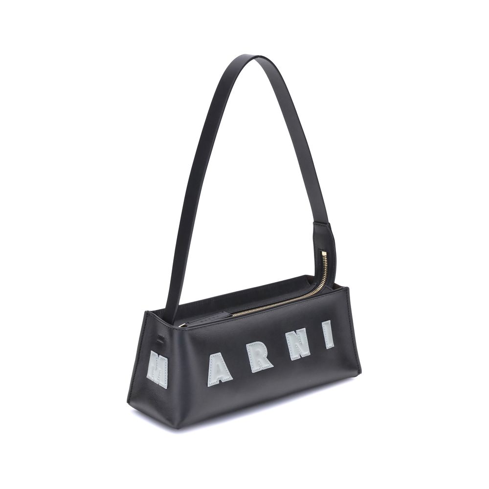Marni Schultertasche aus schwarzem Kalbsleder Bos Taurus